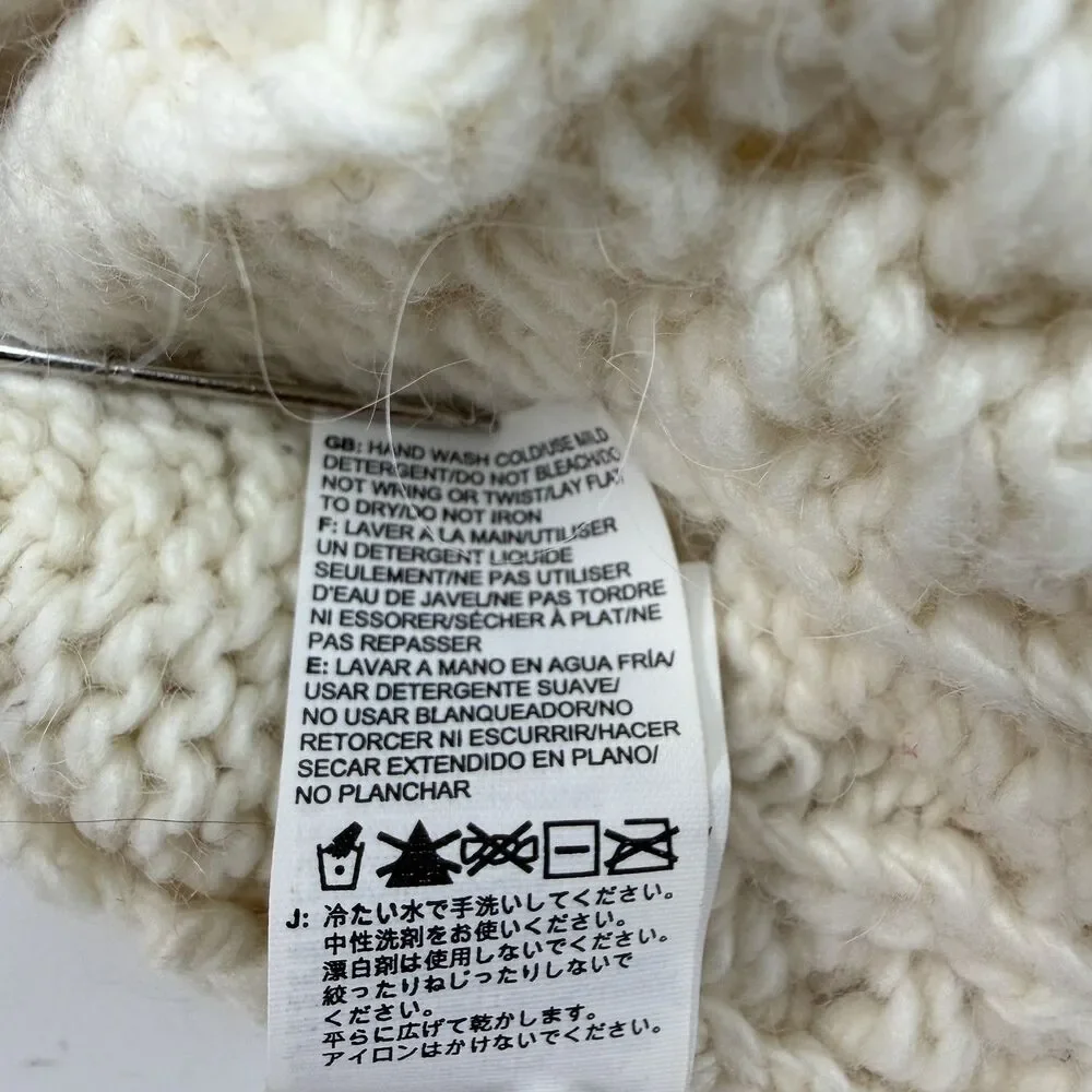 North Face Beanie Ivory CableKnit Hat OS Wool Acrylic Alpaca Unisex Fleece Lined